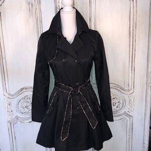 Betsey Johnson Black with Hot Pink Lining Trench Rain Coat Size XSP